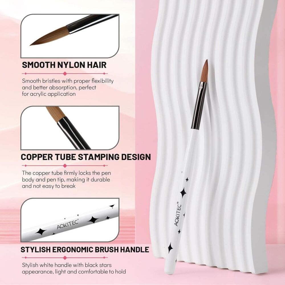 Acrylic Nail Brush Set 3 Art Design Sz 8 12 14 Manicure Home Salon DIY Extension